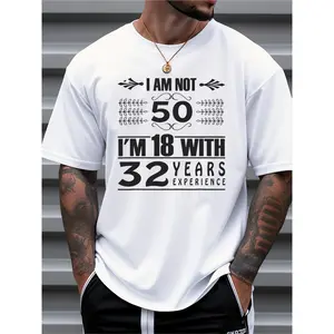 Men's 50th Birthday Gift T-Shirt - Humorous "I'm Not 50" Print, 100% Cotton Loose Fit Casual Tee for Summer, Black with White Design, Machine Washable, Outdoor Clothing, Playful Print, Comfortable Fit