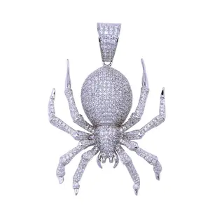 Rhodium Plated 925 Sterling Silver CZ Spider Pendant