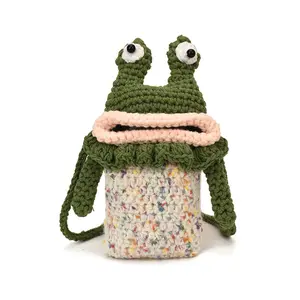 Christmas Gift - Big-Mouth Frog Cartoon & Quirky Hand-Crocheted Bag: Kids' Mini Knitted Phone Crossbody Bag