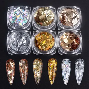 6 Bottle Metallic Color Nail Art Sequins Set, Gold Silver Foil Sheets DIY Manicure Accessories, Shimmery Charm Design Decorations, Glam Pack Glitter, Diy Nail Kit