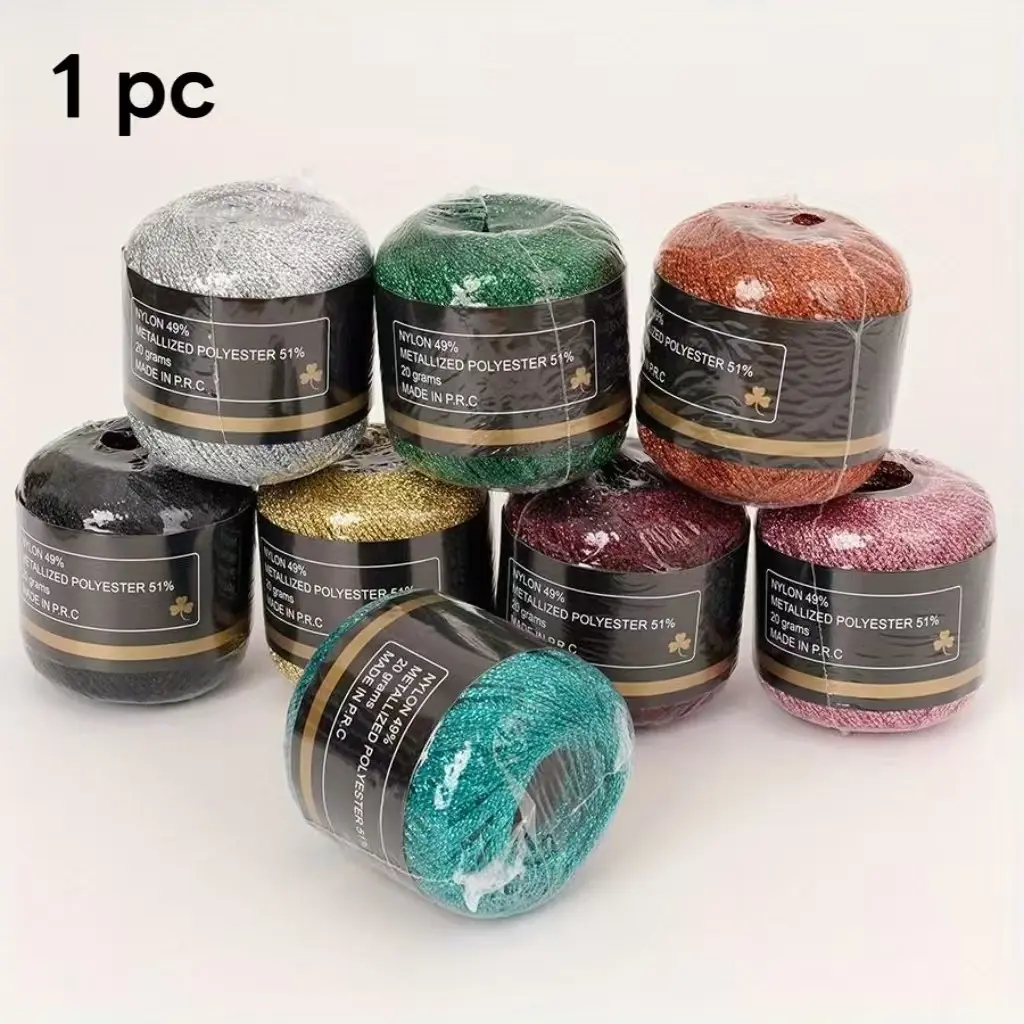 Bright Thread 1mm Gold & Silver Color DIY Crafts Knitting Yarn, Multicolor Crochet Hook Threads for Bags Hats, Round Skein Warp Weaving Line, Premium Yarn, Crocheting Supplies
