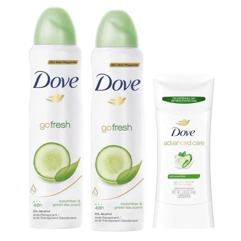 Dove Cucumber & Green Tea Antiperspirant Body Spray (250ml) & Cucumber Cool Deodorant Stick (2.6 oz) Set for Refreshing Body Care & Odor Control, Sweat Control Deodorants