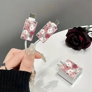 Rose Pattern Charger & Data Cable Protective Case, Transparent Charger & Data Cable Protector, Phone Accessories Compatible with iPhone 18W/20W Charger