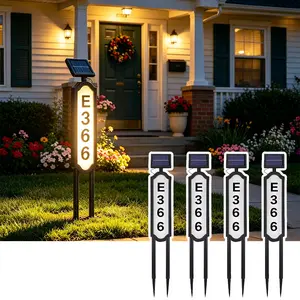 JNOEC 2-Pillar Anti-Falling Solar-Powered Address Sign Light - ABS Frame, Ground-Inserted, Wire-Free, Auto On/Off, Nightlight Mode, IP65 Waterproof, Prominent Plaque, for Homes, Mailboxes, Permanent Outdoor Lights