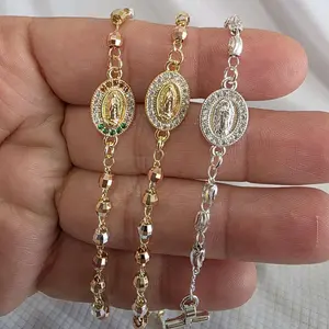 pulcera estilo rosario de virgen de Guadalupe gold plated bracelet