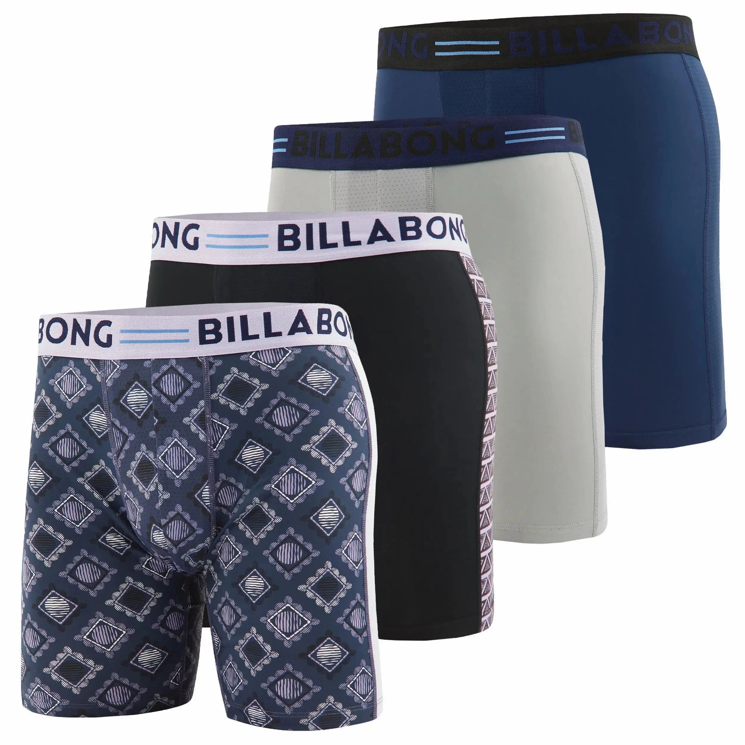 Billabong Mens Boxer Briefs 4 Pack Long Leg Performance Compression Shorts Mens Underwear 7.5” Inseam