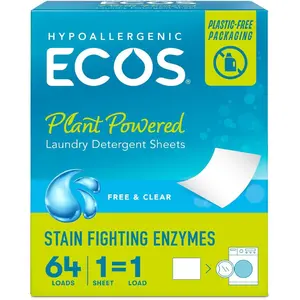 Laundry Detergent Sheets Vegan, No Plastic Jug, No Mess & Liquid Free - Laundry Sheets in Washer - Hypoallergenic, Plant Powered Laundry Detergent Sheets - Free and Clear - 64 Sheets (Pack of 1)
