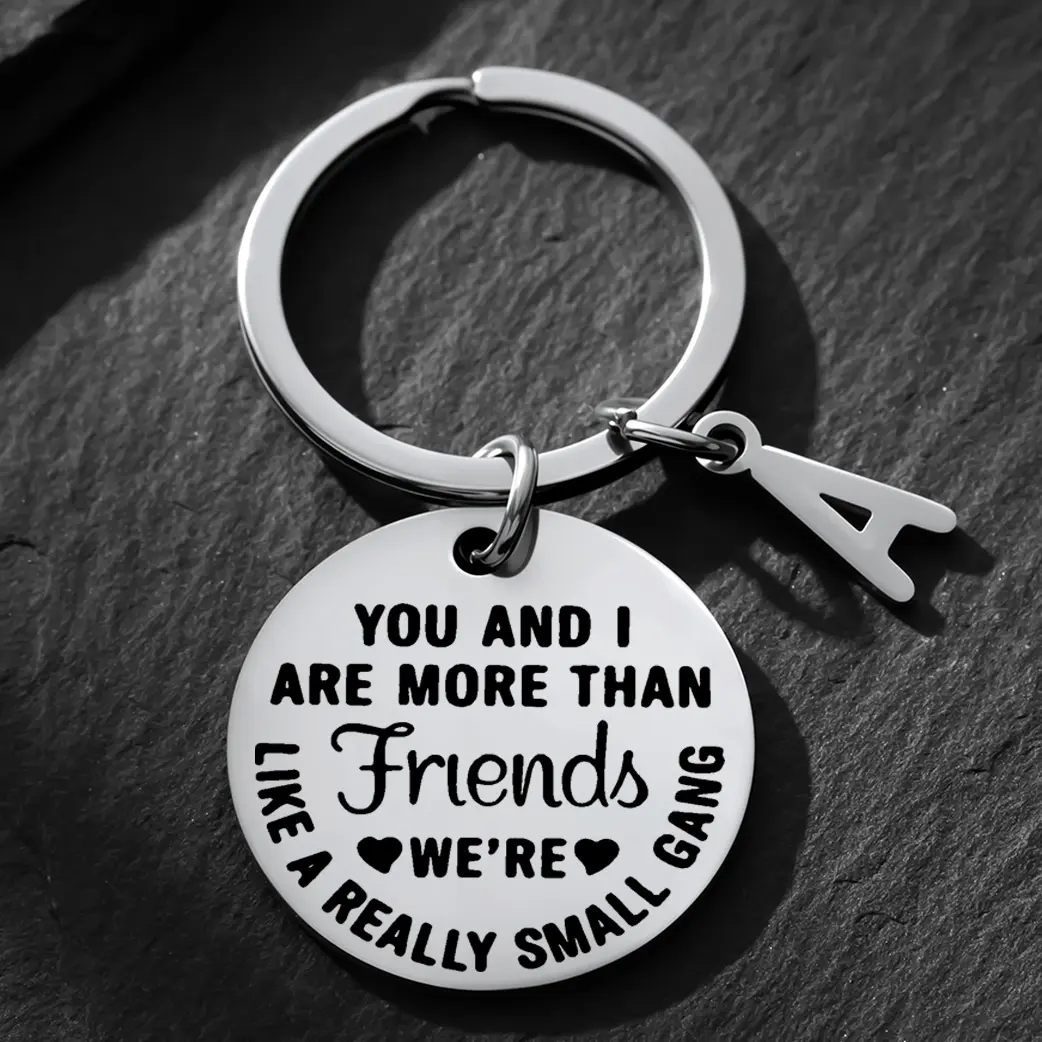 Stainless Steel BFF Initials Friendship Pendant Keychain - Gender-Neutral Fashion Costume Jewelry Accessory, Ideal for Graduation, Birthday Gifts, Initials Keychains, Friendship Pendant Keychains