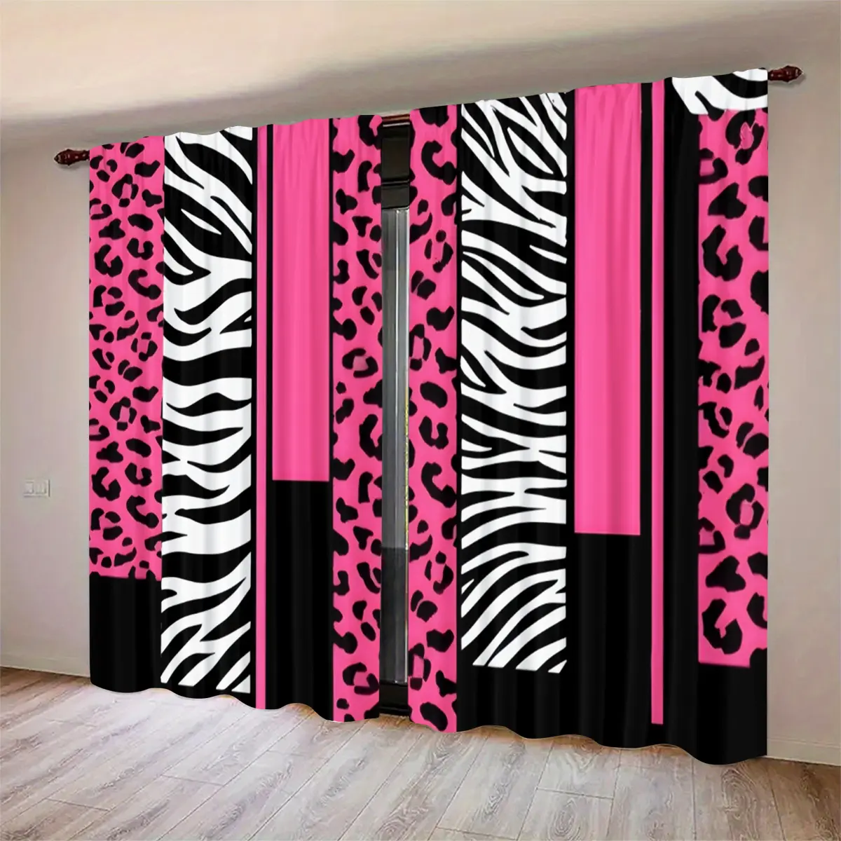 2pcs Leopard Print High-Definition Digital Print Curtains, Home Decoration Curtain, Room Decor Curtain, Semi-Transparent Polyester, Fade Resistant, Hand Washable, Home Decor, Home Decorative Curtain, Window Curtain, Sheer Printed Curtains