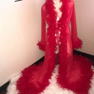 Red Feather Boudoir Robe for Women, Perfect for a Nights Out