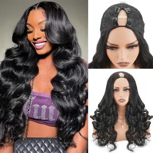 [V Part Drawstring Glueless Wig] Leniku 180% Densiity Body Wave V Part Drawstring Glueless Wig Human Hair No Leave Out Brazilian Deep Wave Human Hair Wigs For Black Women