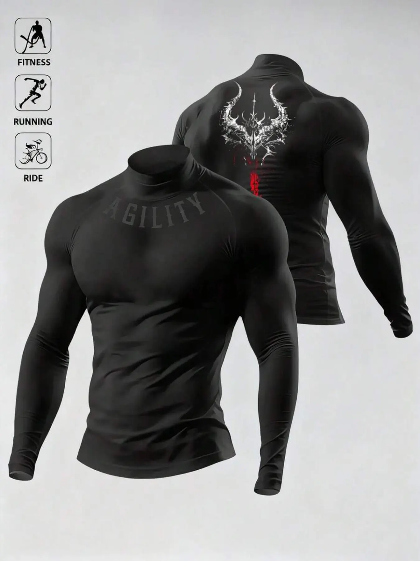 Men's Functional Sports Athletic Compression Training Shirt, Dark Element Breathable Fabric, Performance Activewear for Running Cycling, Casual Innerwear, Compression Sportswear