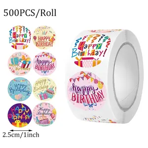 500 Stickers Per Roll, Birthday Happy Stickers, Party Gift Envelope Seals, Cake Baking Packaging Decorative Stickers, Craft Scrapbook Decorations
