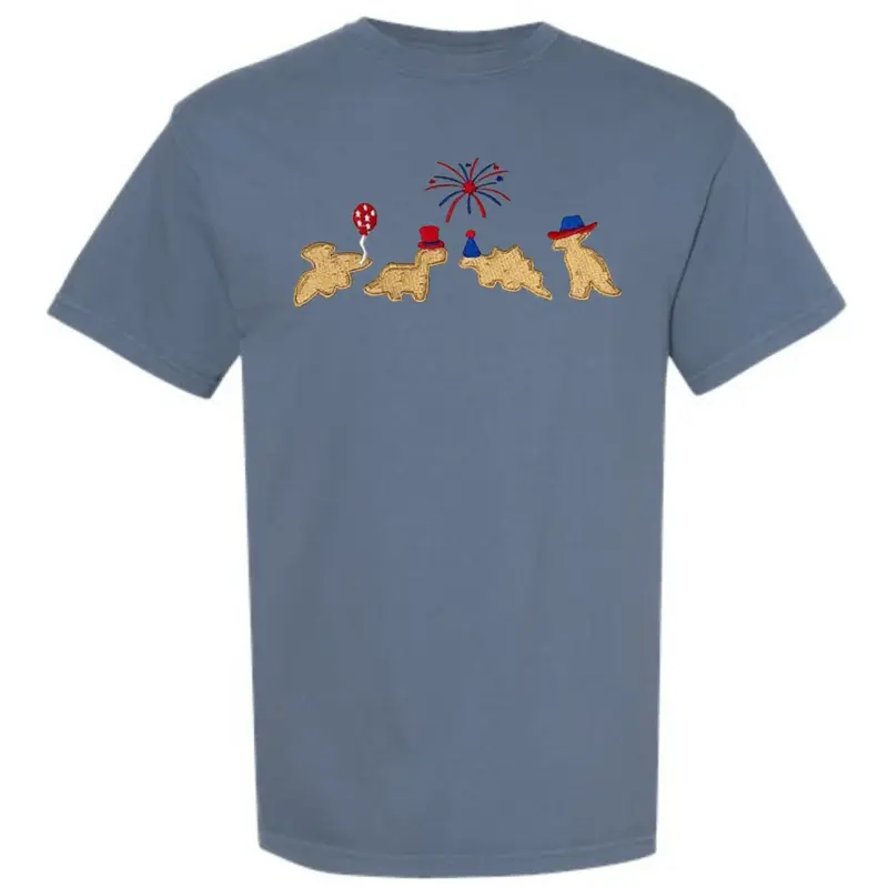 Embroidered Fourth of July embroidered Dino nuggies comfort colors T-shirt