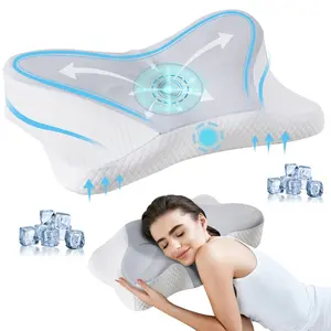Cooling Ice Silk Memory Foam Pillows 2 Pack Ergonomic Pillows 15 Degree Inclined Concave Surface Design Provides Scientific Neck Support Relieves Cervical Pressure and Improves Sleeping Quality
