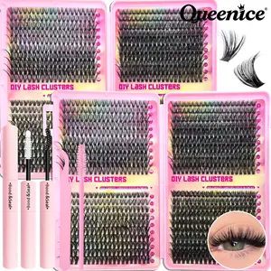800Pcs Individual Lash Extensions Kit D Curl Mixed 30D/40D/50D/60D Mixed Curl Options Cluster Lashes, Soft Fluffy Faux Mink Lashes, Handmade Reusable Natural & Dramatic Look Eyelash Extensions with Lash Glue Tweezers Brush for Home Use DIY Cluster Lashes