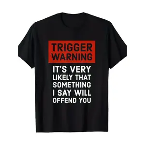 TikTok Shop Deals Men's Funny "TRIGGER WARNING" Full-Body Print T-Shirt Humorous Sarcastic Novelty Tee for Parties Casual Attire Year-Round Comfort Relaxed Fit Crew Neck 100%25 Cotton Machine Washable