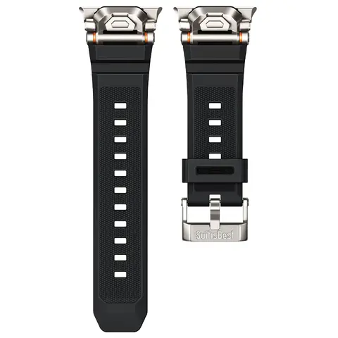 Suitisbest Adventure Silicone & Stainless Steel Band for Men, Rugged Outdoor Sport Strap Compatible with Apple Watch Ultra 1–4 & Series 3–12, SE, 49mm/46mm/45mm/44mm/42mm