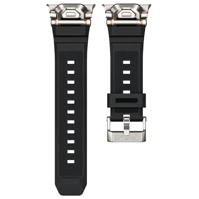 Suitisbest Adventure Silicone & Stainless Steel Band for Men, Rugged Outdoor Sport Strap Compatible with Apple Watch Ultra 1–4 & Series 3–12, SE, 49mm/46mm/45mm/44mm/42mm