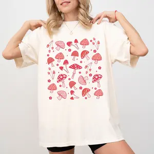Retro Floral Mushroom Shirt, Boho Mushrooms Shirt for Women, Cute Mushroom Tees for Girls, Magic Mushroom Graphic Printed Tee, Vintage Fall Season Tshirt, Aesthetic Oversized Womenswear, Soft Fabric Graphic Tee, Casual Women's Tops, Relaxed Fit Chic Style