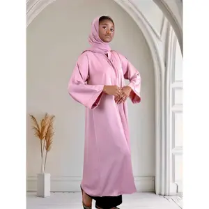 Open Front Button-Down Abaya with Matching Hijab | Pink