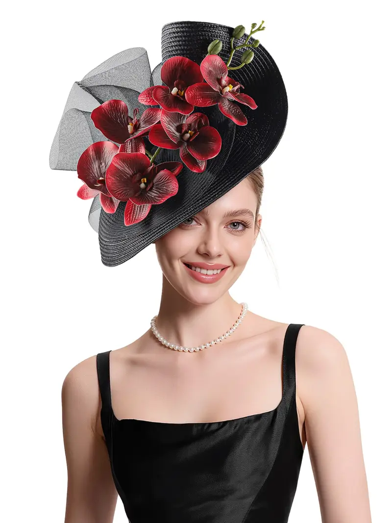 Wide Brim Fascinator Derby Hat with Detachable Flower Headband derby fascinator hat - TikTok Shop main image 4