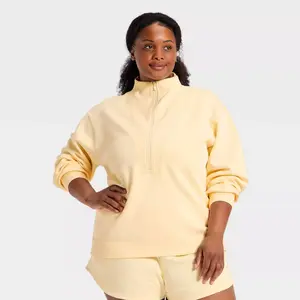 Women's Airy Sleek Deep Zip Pullover Sweatshirt - All In Motion Light Yellow 2X