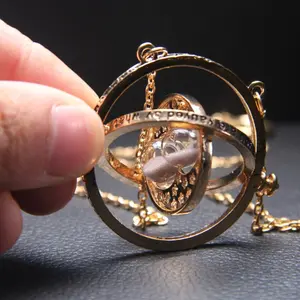 Harry Potter Time Turner Rotating Hourglass Necklace, Gold Plated Wizard Jewelry, Cosplay Accessory for Women Men