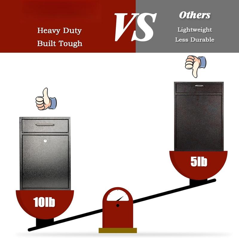 Steel Key Lock Mail Boxes Outdoor, Locking Wall Mount Mailbox, Lock Drop Box, Collection Boxes,16.2H x 11.22L x 4.72W Inches, Black X Large Steel Key Lock Mail Boxes Outdoor, Locking Wall Mount Mailbox, Lock Drop Box, Collection Boxes,16.2H x 11.22L x 4.72W Inches, Black X Large