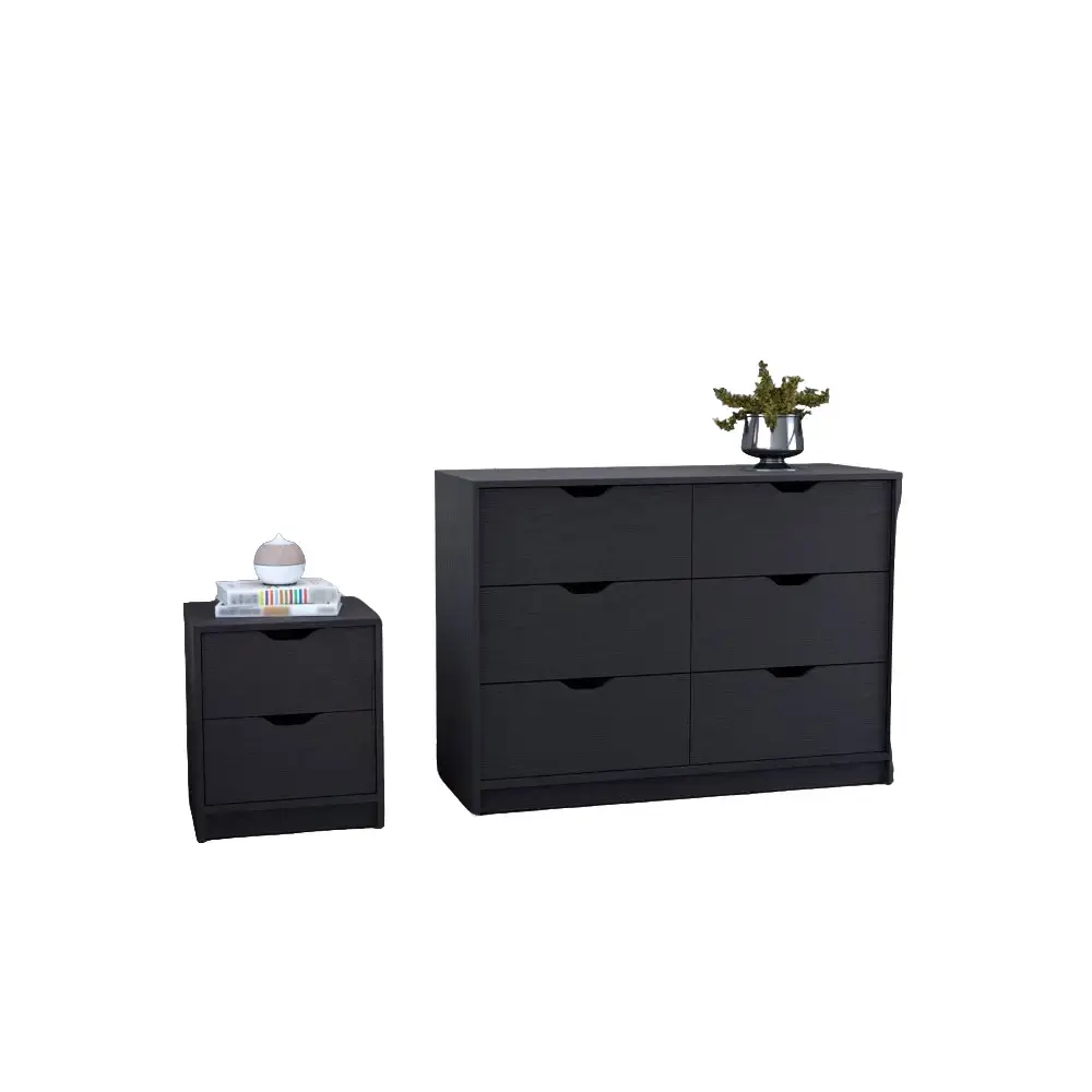 Bennett 2 Piece Bedroom Set, Nightstand + Dresser, Black Wenge Finish