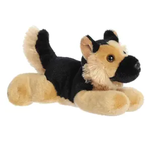 Aurora Mini Flopsie Shep German Shepherd Stuffed Animal, Soft Plush Toy with Bean Pellet Filling, Black and Tan Floppy Dog Plush, 8 Inches