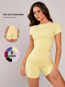 2 Piece Women's Casual Sleepwear Set, Soft Stretch Short Sleeve T-Shirt and Shorts, Comfortable Loungewear for Travel and Home Pajama Set