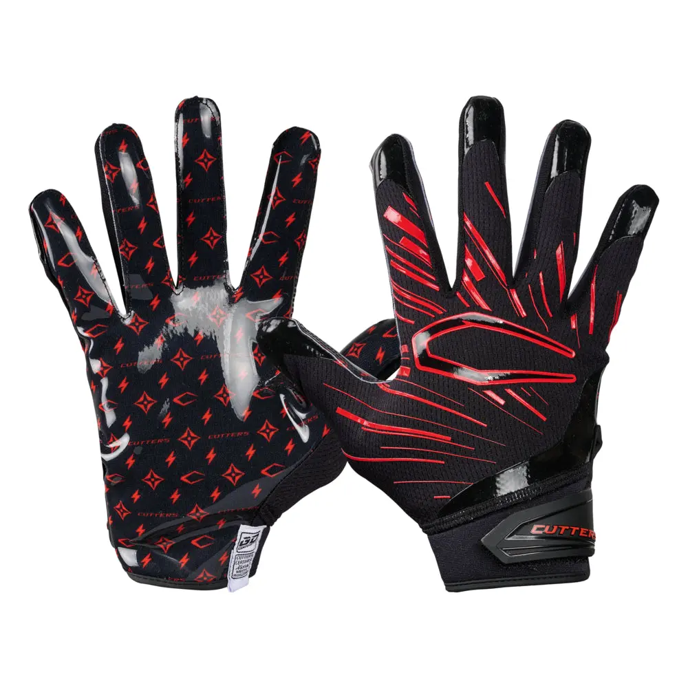 Cutters Black/Red Lux Game Day Pro Limited-Edition Football Receiver Athletic Sports Gloves - High-Performance, Lightweight Grip, Secure Fit for All-Weather Play
