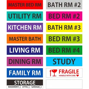 640 count Removable  Moving Labels 15 Pre-Printed Color-Coded Plus 1 Customizable Blank (Each Measures 4" x 1")