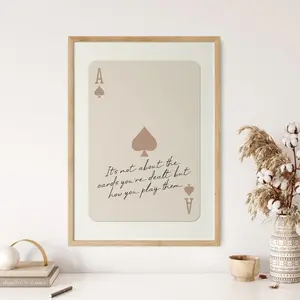 [Sale up to 30%] + [FREE SHIP] + [NO FRAME] Ace Of Spades Retro Playing Card Wall Art, Inspiring Quote Beige Trendy Aesthetic Preppy Poster, Decoration Gift Idea Artistic Print Photo