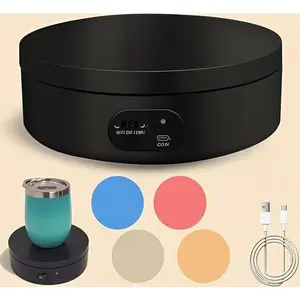 360° Silent Rotating Turntable, Electric Display Stand with 4 Color Backgrounds, Automatic Cup Turner for Epoxy Tumbler Decor, Reusable Motorized Base for Craft Showcase, Black Matte Finish