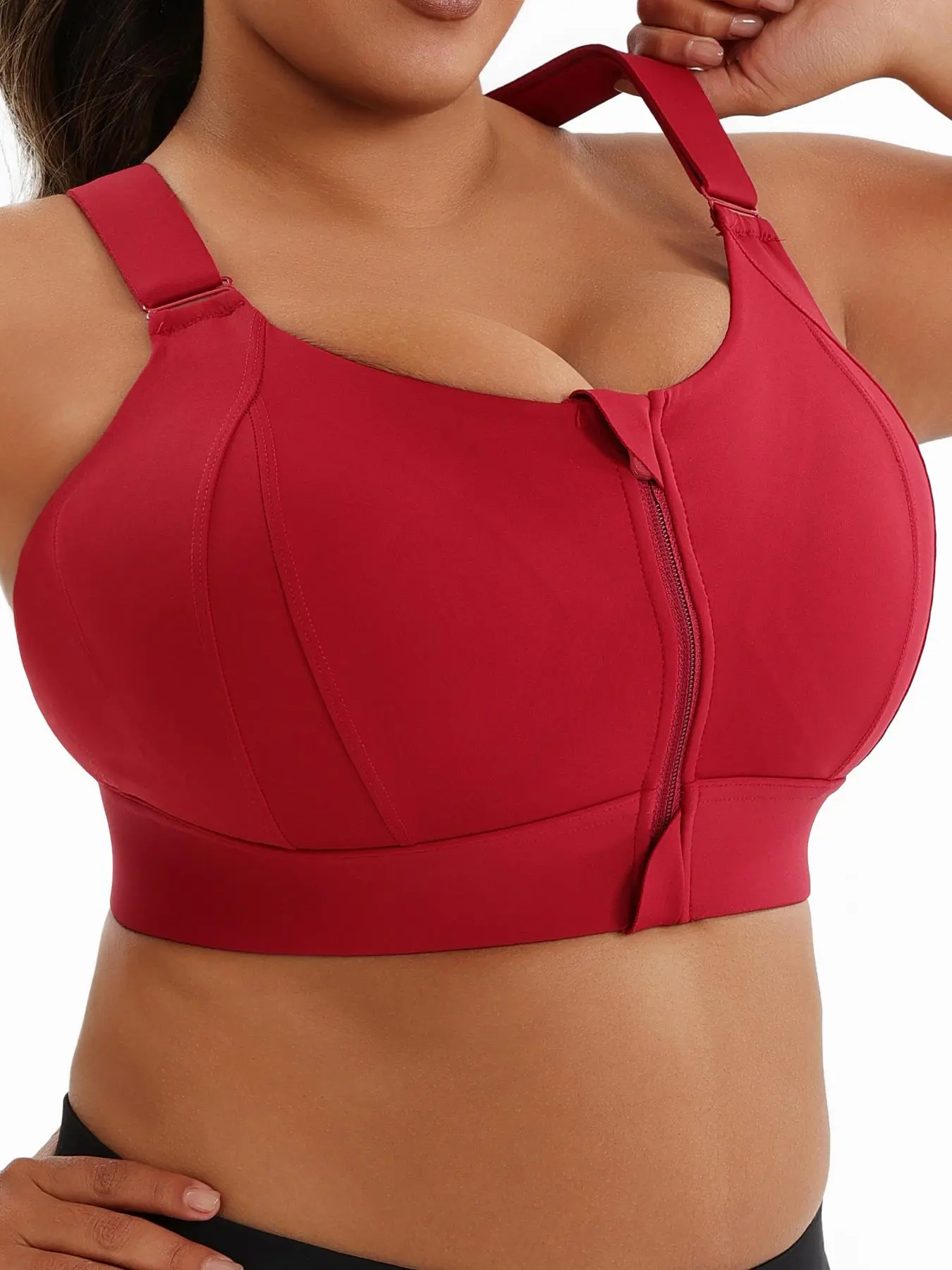 Plus Size】 Criss Cross Zipper Front Sports Bra, Solid Adjustable