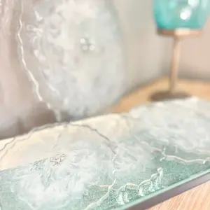 Glacial Glamour: Silver Mirror Foil Tray & Coasters