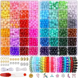 1700 Piece Bead Kit, 8mm Glass Beads 48 Colors, DIY Jewelry Making Set, Beginner Friendly, Includes Gift Box