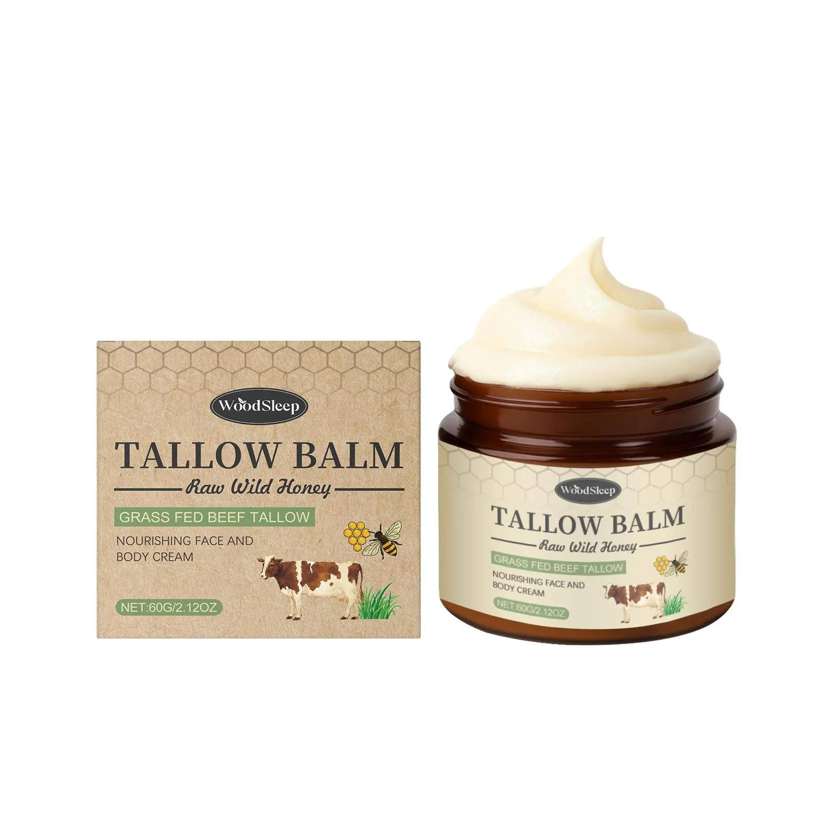 WoodSleep Tallow Honey Moisturizer, Hydrating Moisturizing Nourishing Body Skin Gentle Ingredient Skin Cream