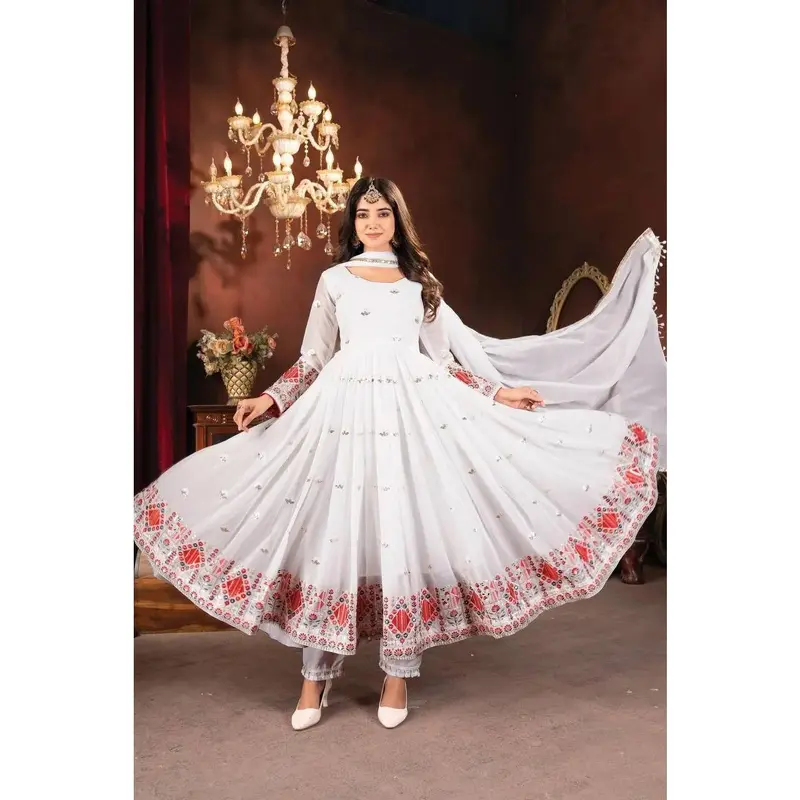 open lace back dress White Embroidered Pakistani Party Dress – Elegant & Chic – Maryum N Maria main image 0