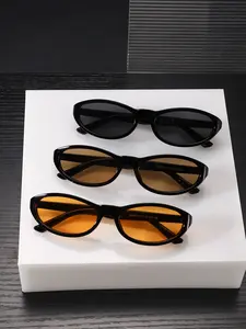 Men's Retro Thin Frame Oval Sunglasses, Frame with Tea Lenses, Ultra-Light Design, Ideal for Daily Commute, Vacation, Driving