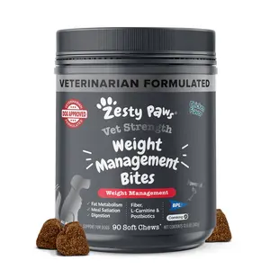 Zesty Paws Weight Management Bites for Dogs – Metabolism & Appetite Control with L-Carnitine, Fiber, Postbiotics & B Vitamins –  chews - 90 Count Supplements Pumpkin