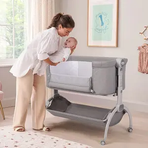 Cowiewie Baby Bassinets with Universal Wheels with Brakes Bedside Bassinet with Storage, Double-Lock Patent Design; 7-Level Height Adjustable, Include Rebound Mattress