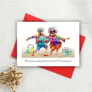 Funny Birthday Greeting Card, 1 Count Cool Old Lady Pattern Birthday Card with Envelope, Birthday Gift for Best Friend, Lifetime Partner, Illustration