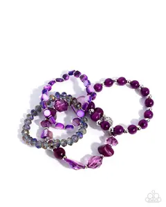 Thriving Tapestry - Purple UV Silver Bead Stretchy Bracelet Stack  - Paparazzi