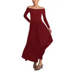 INLYRIC Women's Off The Shoulder Long Sleeve Maxi Dresses Elegant Formal Wedding Guest Cocktail Long Dresses