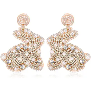 Beaded Easter Earrings for Women Easter  Bunny Dangle Earrings Sparkling  Bead Drop Earrings Spring Holiday  Gifts
