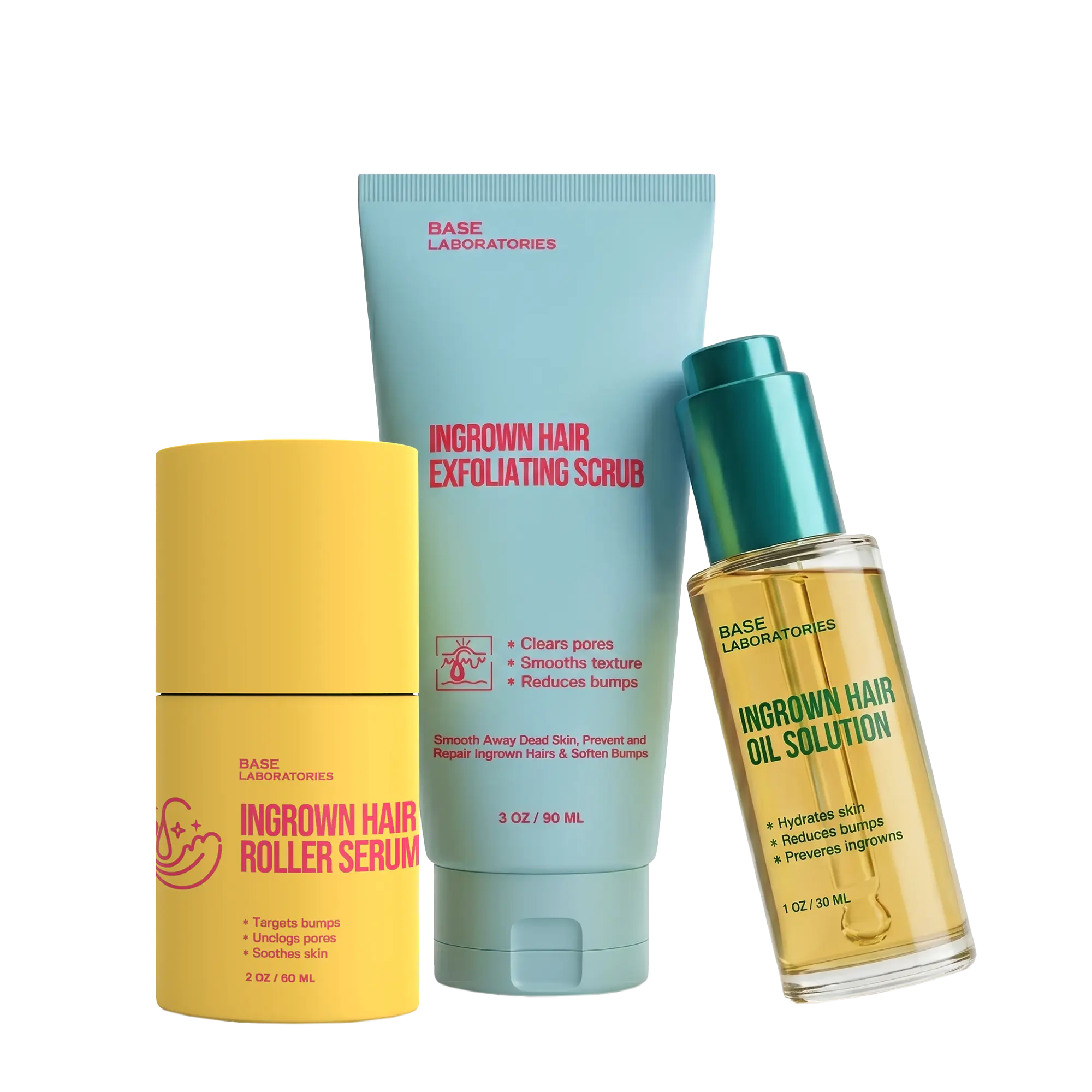 Ingrown Bump Elimination Trio — Exfoliating Scrub + Roller + Ingrown Oil