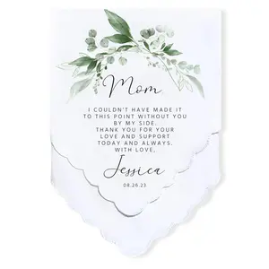 Personalized Wedding Handkerchief Set - Heartfelt Mother of the Bride Gifts - Thoughtful Customized Gift for Mom from Bride - Custom Gift Keepsake for Mom with Garland Greenery